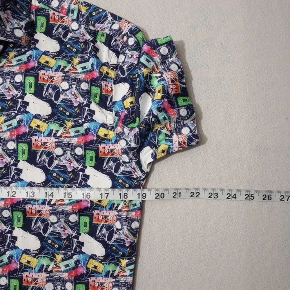 Visconti Black Men's Small Shirt All Over Mixtapes Button Up Short Sleeve‎
